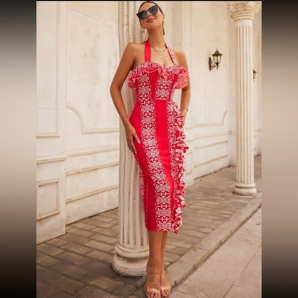 Hawaiian Elegant Tribal Backless Halter Midi Dress - Picture 6 of 6